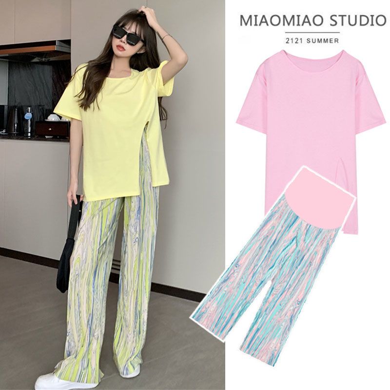 孕妇装夏装时尚新款韩版网红宽松短袖休闲阔腿孕妇裤夏季孕妇套装