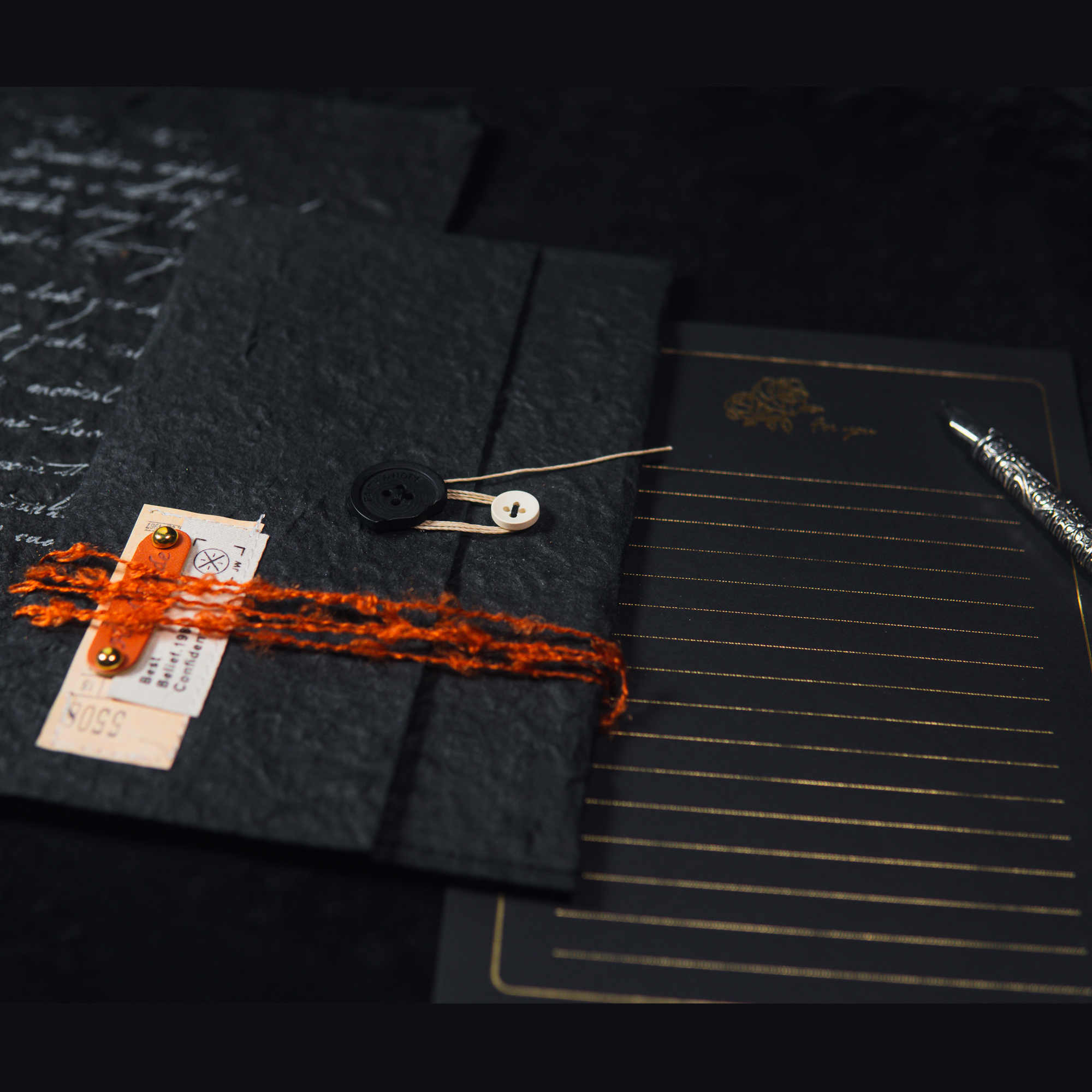 椒叔叔黑色复古手工信封信纸套装