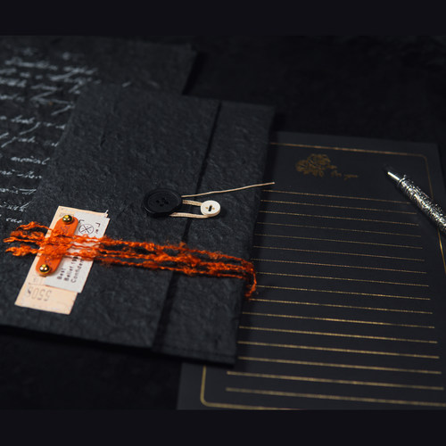 椒叔叔黑色复古手工信封信纸套装