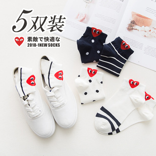 薄款 袜子女短袜船袜女纯棉短筒爱心日系韩国春秋夏季 中筒袜ins潮