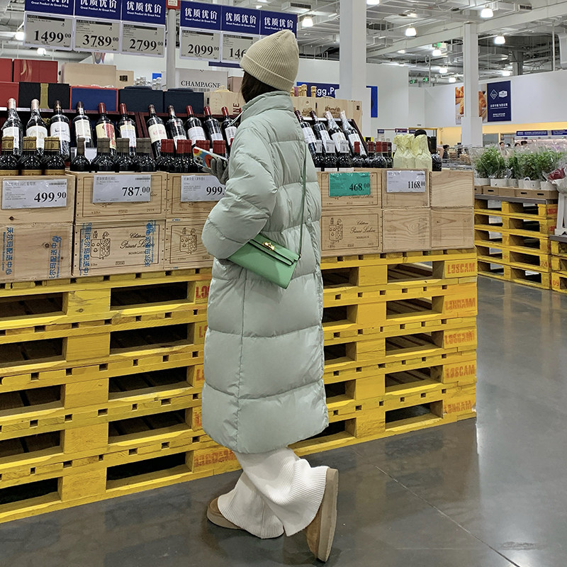 韩版保暖防风立领长款羽绒服女2025冬季新款显瘦加厚白鸭绒面包服,女装羽绒服,浙宝220A