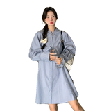 48小时发货春夏百分百全棉竖条衬衣裙长期有货，女装连衣裙，浙宝220A