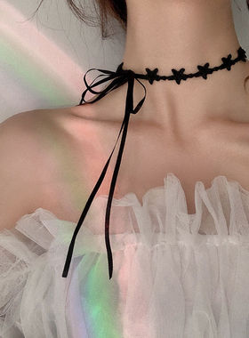 项链女长款系带Choker颈带黑色蕾丝星星蝴蝶结颈链项圈短款锁骨链