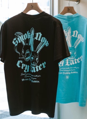 #FR2 GETTO月桃 Smoke Now Cry Later 男女情侣圆领宽松短袖T恤潮