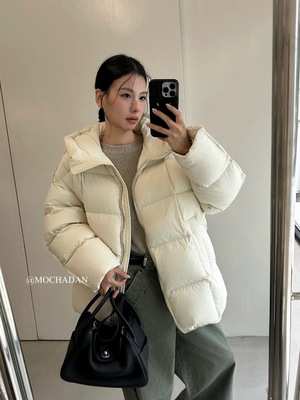 Der.moookka加厚中长款连帽羽绒服女25冬宽松显瘦90白鸭绒面包服