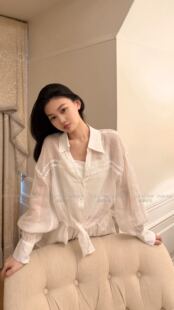 ONEBYTOW韩系蕾丝拼接长袖短款苎麻衬衫女2026夏宽松百搭防晒上衣