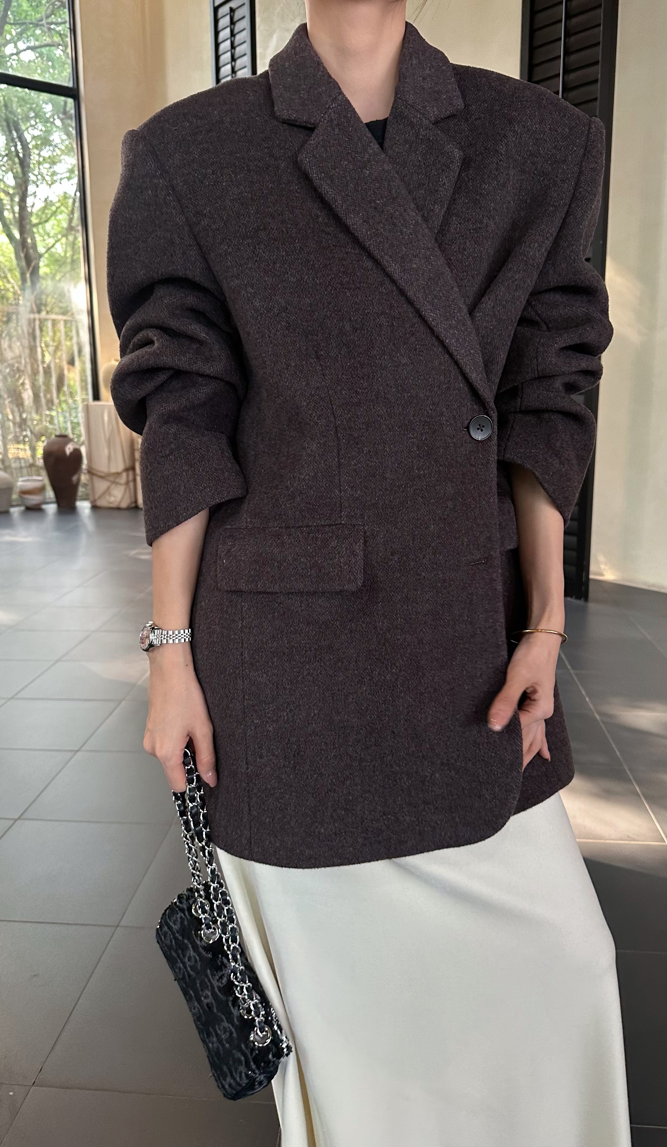摩登mdeng宽松翻领羊毛夹棉西装外套女2025冬季时尚百搭西服73933