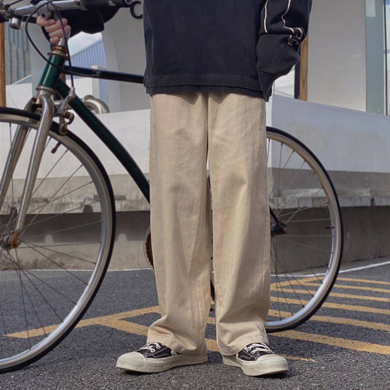 直筒休闲裤男秋季韩版宽松复古百搭长裤潮牌潮流日系卡其色阔腿裤