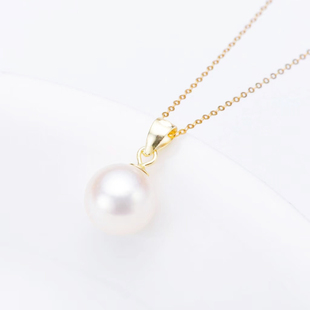 正圆强光无暇真天然淡水珍珠吊坠项链女纯银18K金单颗单坠不含链