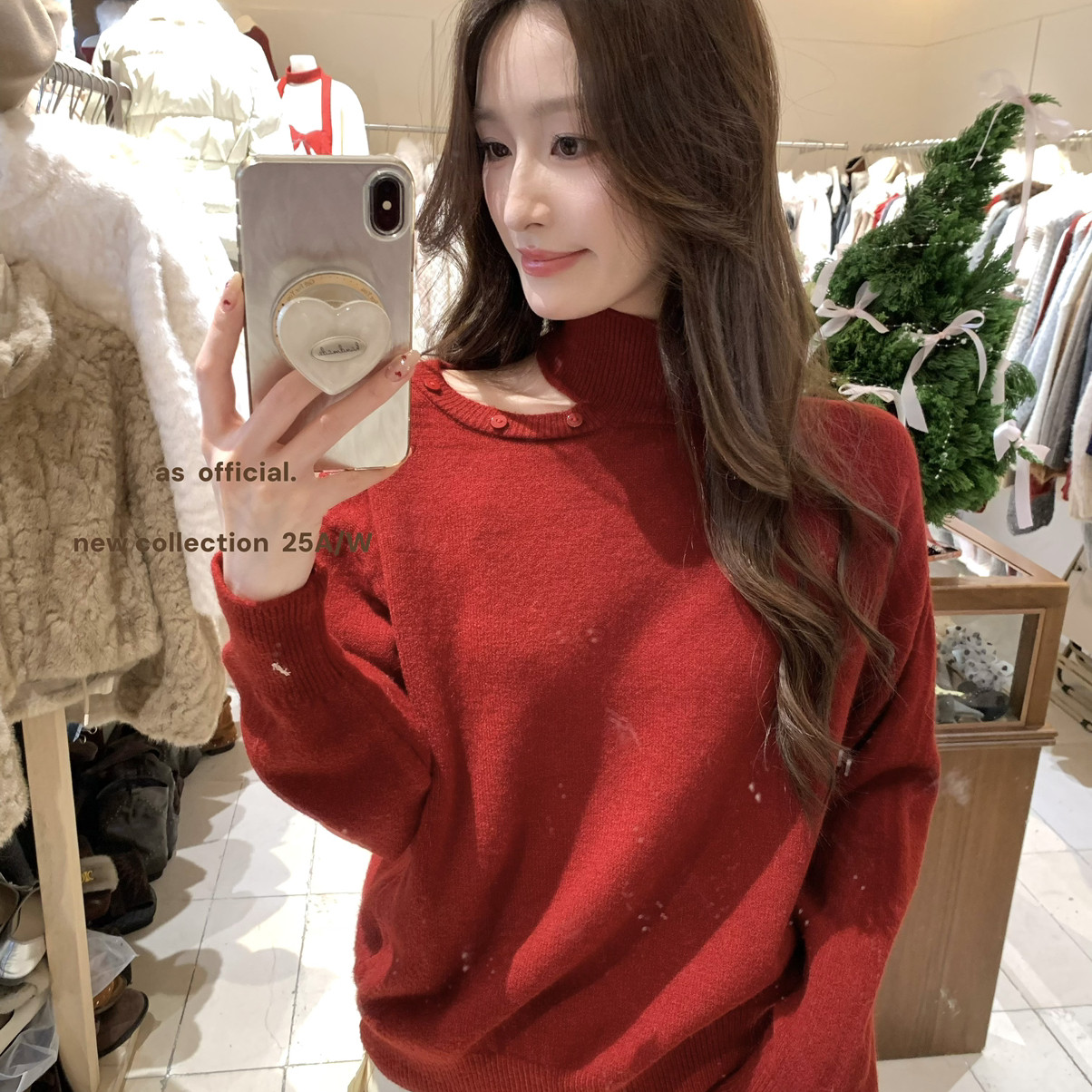 AS OFFICIAL-——2025新款4颜发财小衫·挂脖纽扣设计针织小衫806