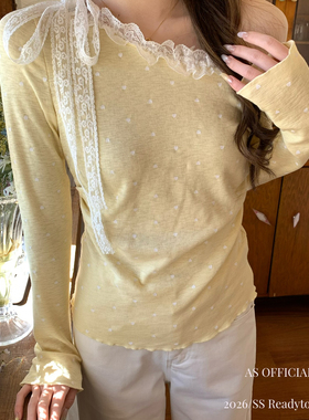 AS OFFICIAL-爱硬控3s浪漫必sha技·蕾丝拼接波点斜肩小衫26115