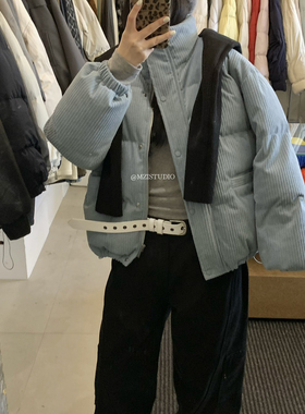 灯芯绒松软舒适立领拉链口袋羽绒服(含50白鸭绒)17296#