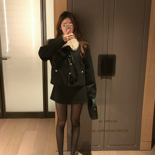 配毛毛围脖 半身裙两件套装 毛领小金扣短外套 26055 OFFICIAL