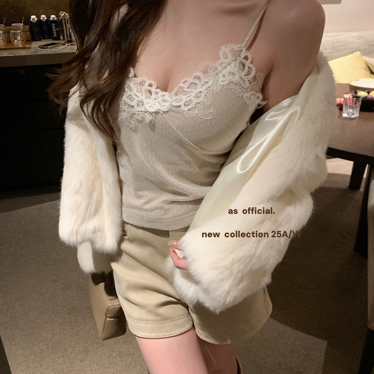 AS OFFICIAL-纯欲甜甜蕾丝带胸垫内搭吊带背心26001