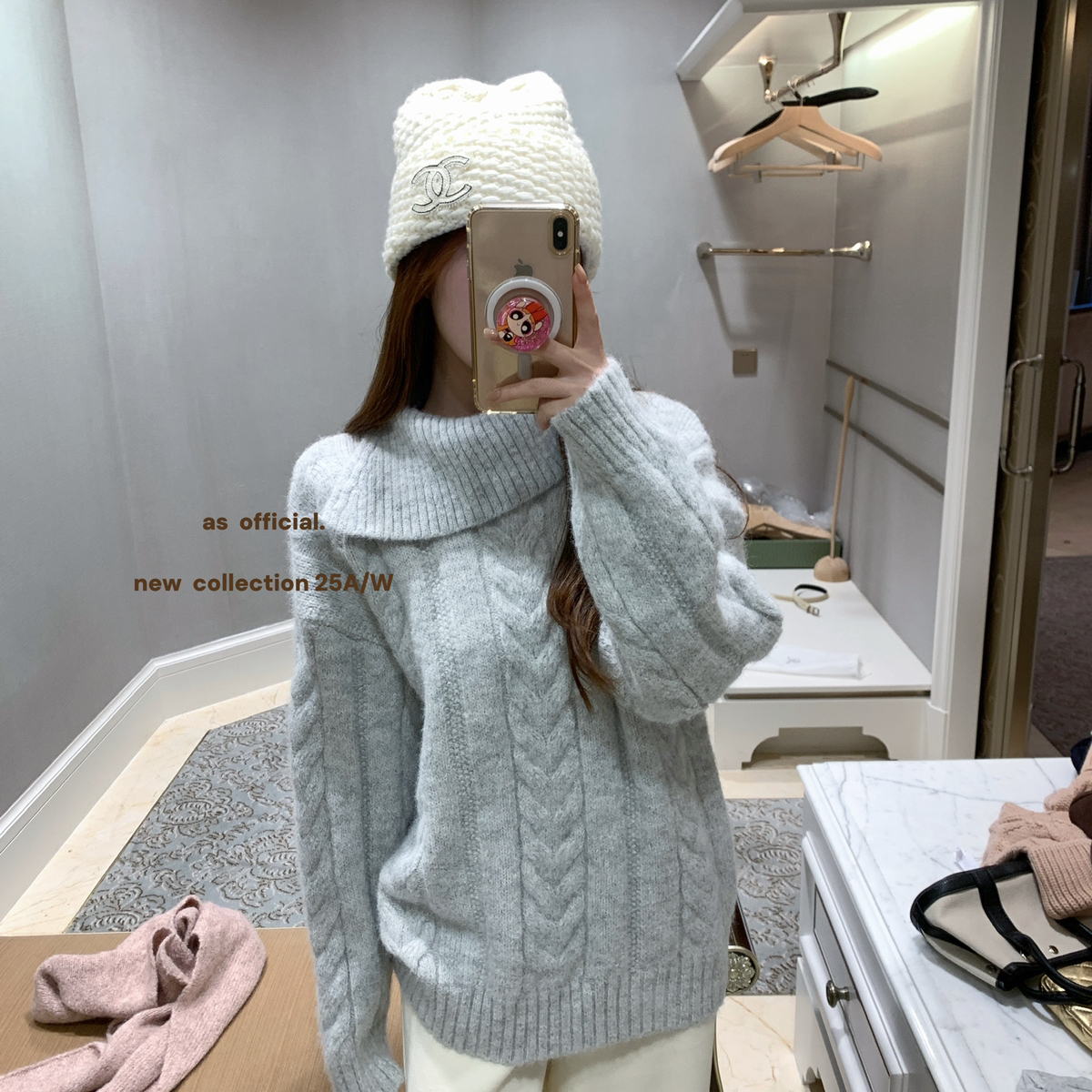 AS OFFICIAL-冬季新款不规则翻领经典麻花保暖毛衣80562