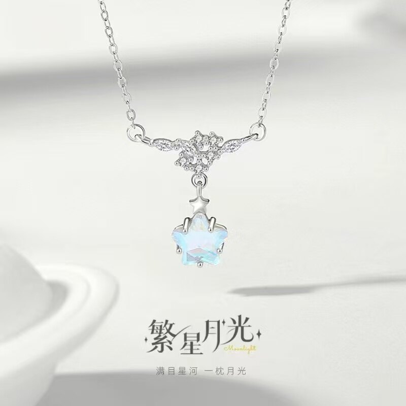 繁花星月石S925银锁骨链生日礼物