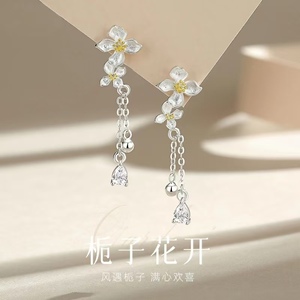 栀子花s925银流苏耳环ins风森系