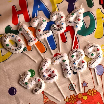 Happy英文生日快乐数字卡通创意蜡烛梦幻庆生数字蛋糕拍照道具