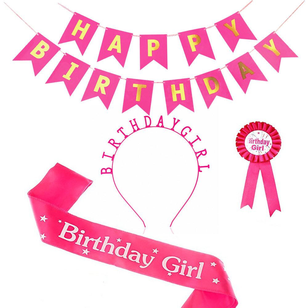 ins女孩happy birthday礼仪带横幅国王帽子生日派对装饰布置皇冠