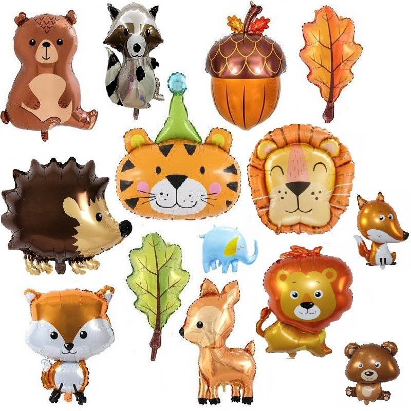 丛林动物小鹿浣熊狮子老虎头长颈鹿刺猬狐狸铝膜卡通生日派对气球