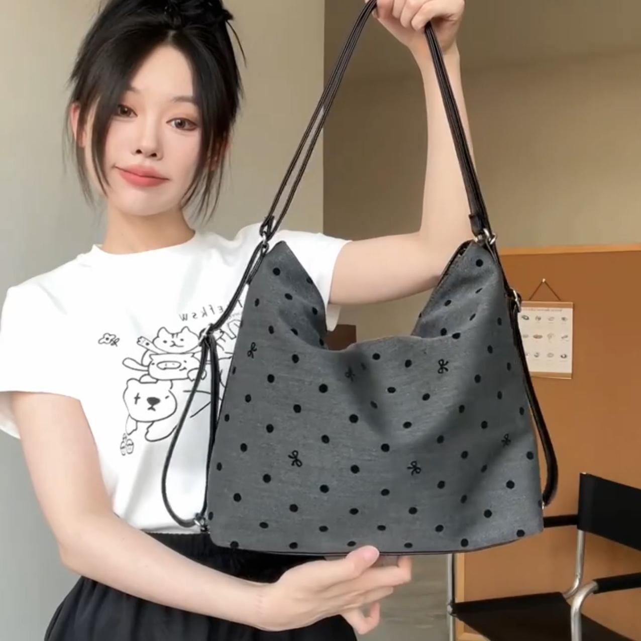 正品波点蝴蝶结托特包包女新款