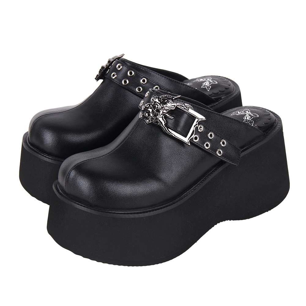 真皮版  2024新品Lolita凉拖包头重工铆钉厚底松糕凉鞋L067