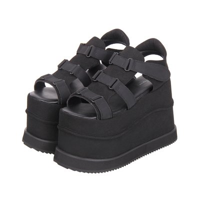 2025新品Lolita朋克 简约露趾魔术贴 厚底松糕凉鞋L339