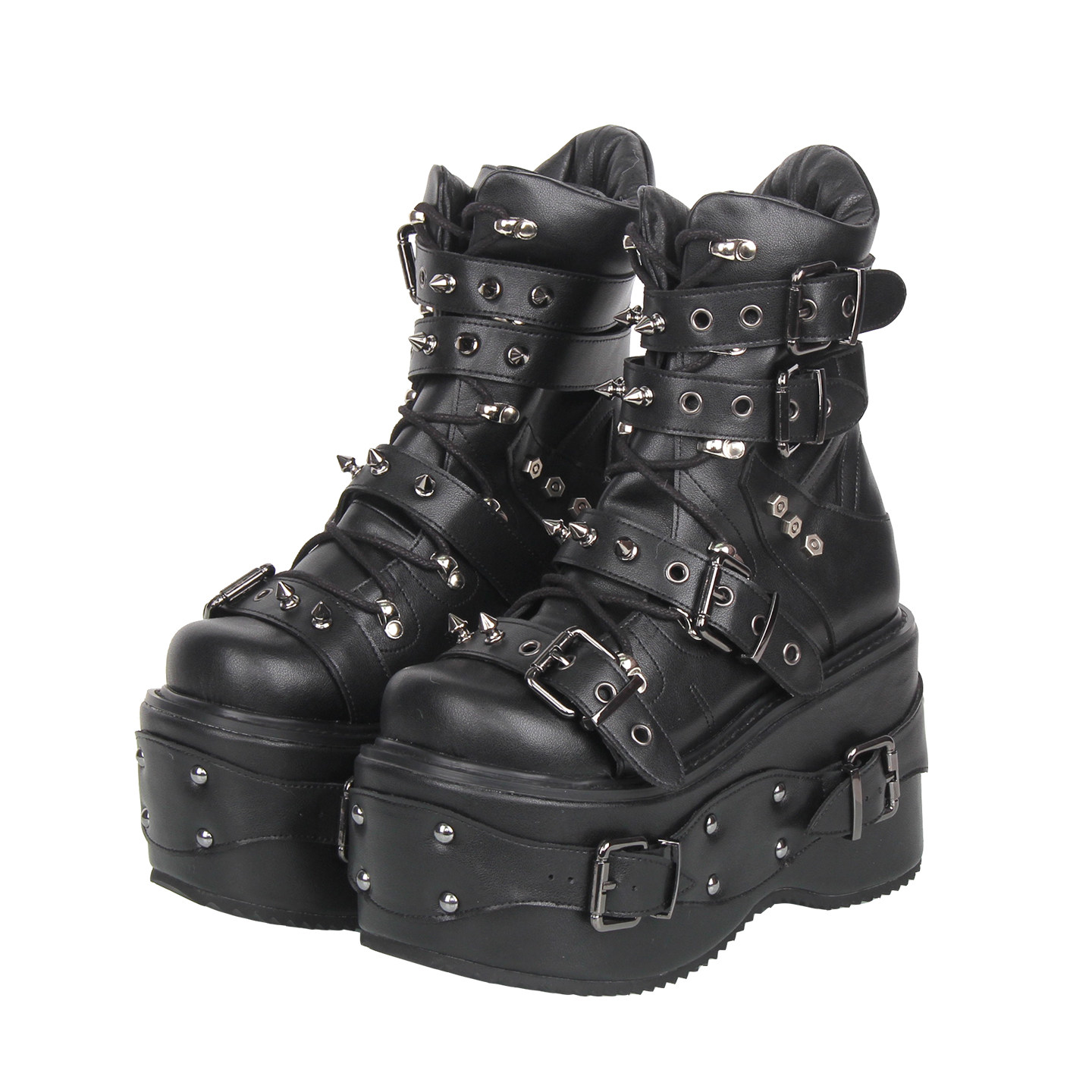 2025新品朋克PUNK靴 圆头铆钉装饰 厚底松糕短靴Q492,女鞋,时装靴,淘宝优惠券,粉丝福利购,淘宝优惠卷