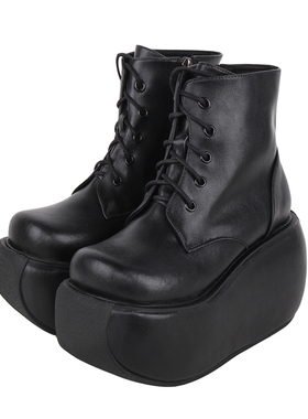 真皮版 2022新款秋冬哥特朋克超高跟10CM圆底厚底松糕短靴 608