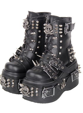 2025经典新品Lolita PUNK靴圆头装饰重工拉链朋克靴Q226