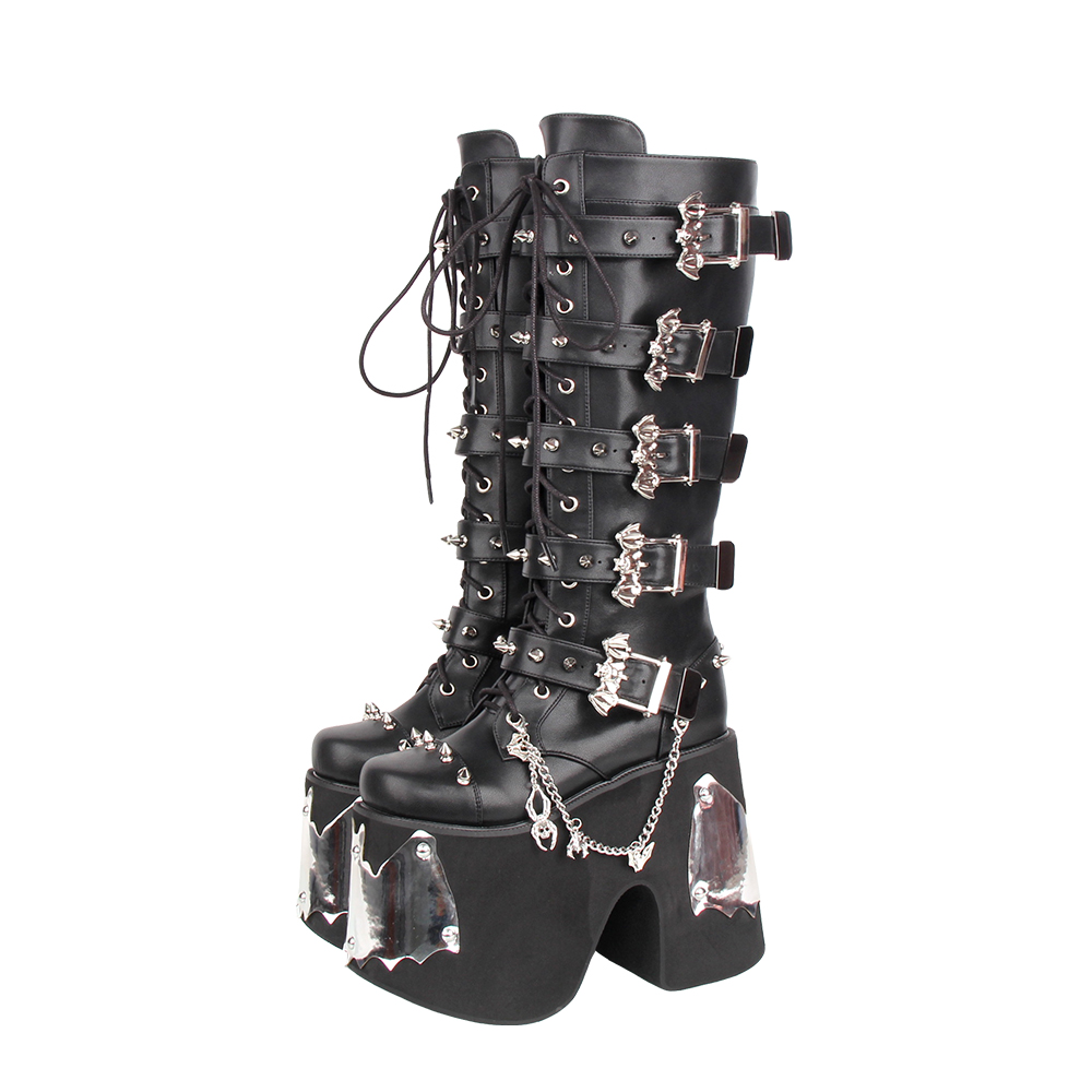 2025经典新品Lolita PUNK靴圆头重工装饰松糕底拉链朋克靴M264