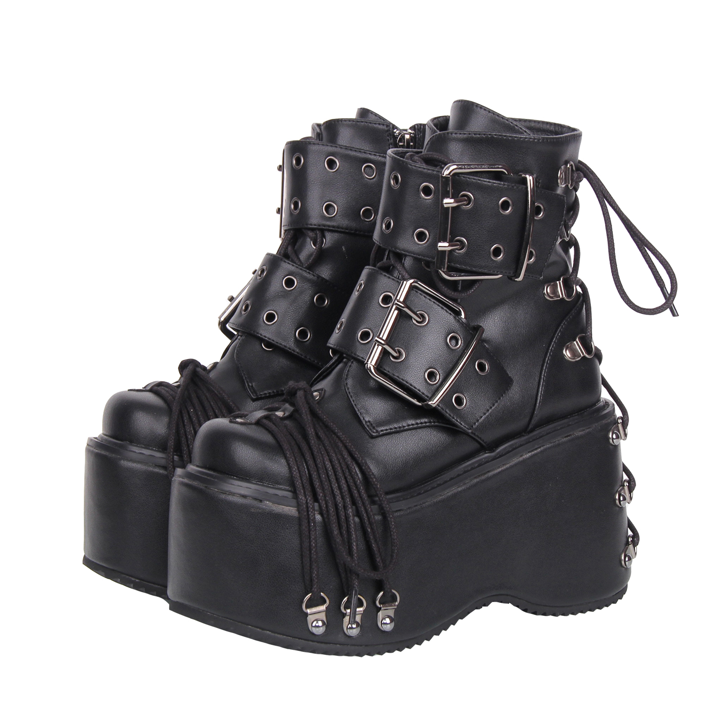 2025新品朋克PUNK靴圆头铆钉重工装饰 厚底松糕短靴Q491