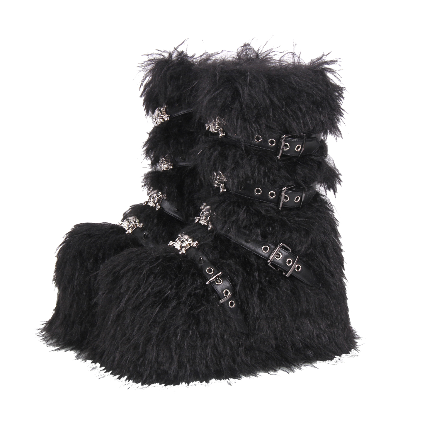 2025新品朋克PUNK 圆头皮带扣设计铆钉装饰 毛毛靴子Q500