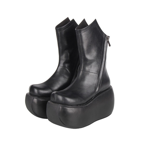 2024经典新品Lolita PUNK靴圆头卷底松糕拉链朋克靴M122