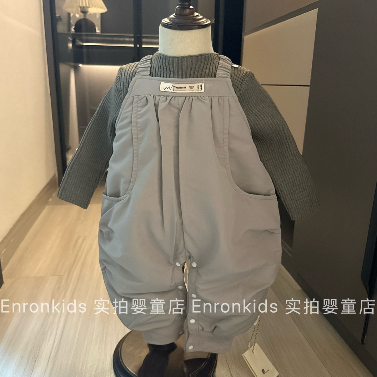 婴儿冬季夹棉背带裤针织打底毛衣