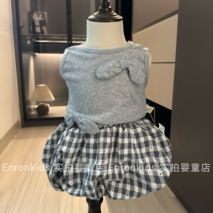 童装女童套装夏天衣服韩版无袖t恤上衣两件套格子短裙1女宝宝夏款