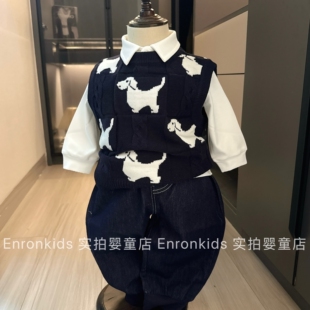 小童春秋季马甲Polo翻领针织背心无袖上衣男宝宝针织棉线百搭毛衣