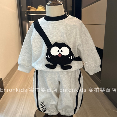秋冬季宝宝煤球卫衣运动风套装