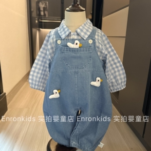 男女宝宝衣服洋气休闲牛仔爬服 韩系可爱连体衣背带裤 婴童春季 套装