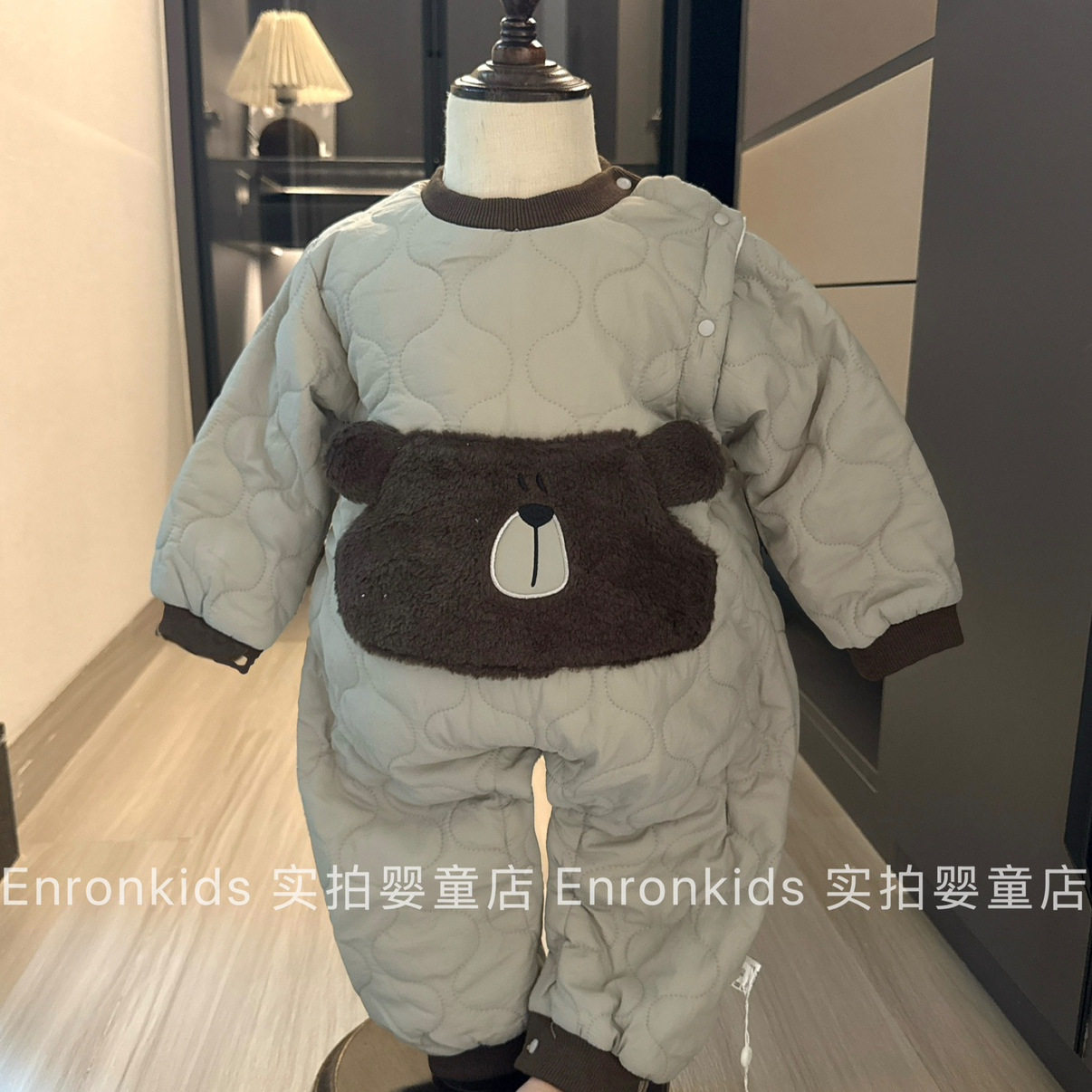 韩版宝宝冬季夹棉加绒套头连体衣