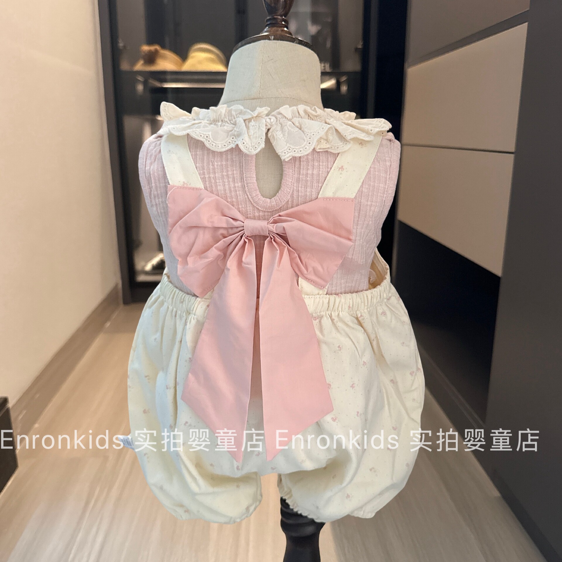 新生婴儿夏季连体衣女宝宝甜美蝴蝶结背带裤套装百天周岁衣服淑女