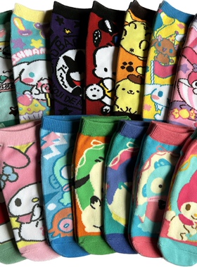 三丽鸥美乐蒂山姆企鹅PC帕恰狗玉桂狗HelloKitty全棉中小童船袜