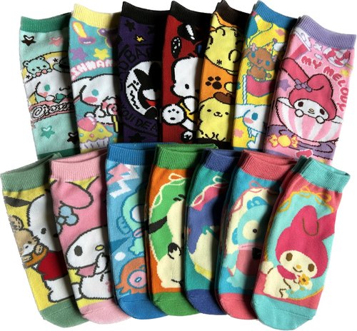 三丽鸥美乐蒂山姆企鹅PC帕恰狗玉桂狗HelloKitty全棉中小童船袜