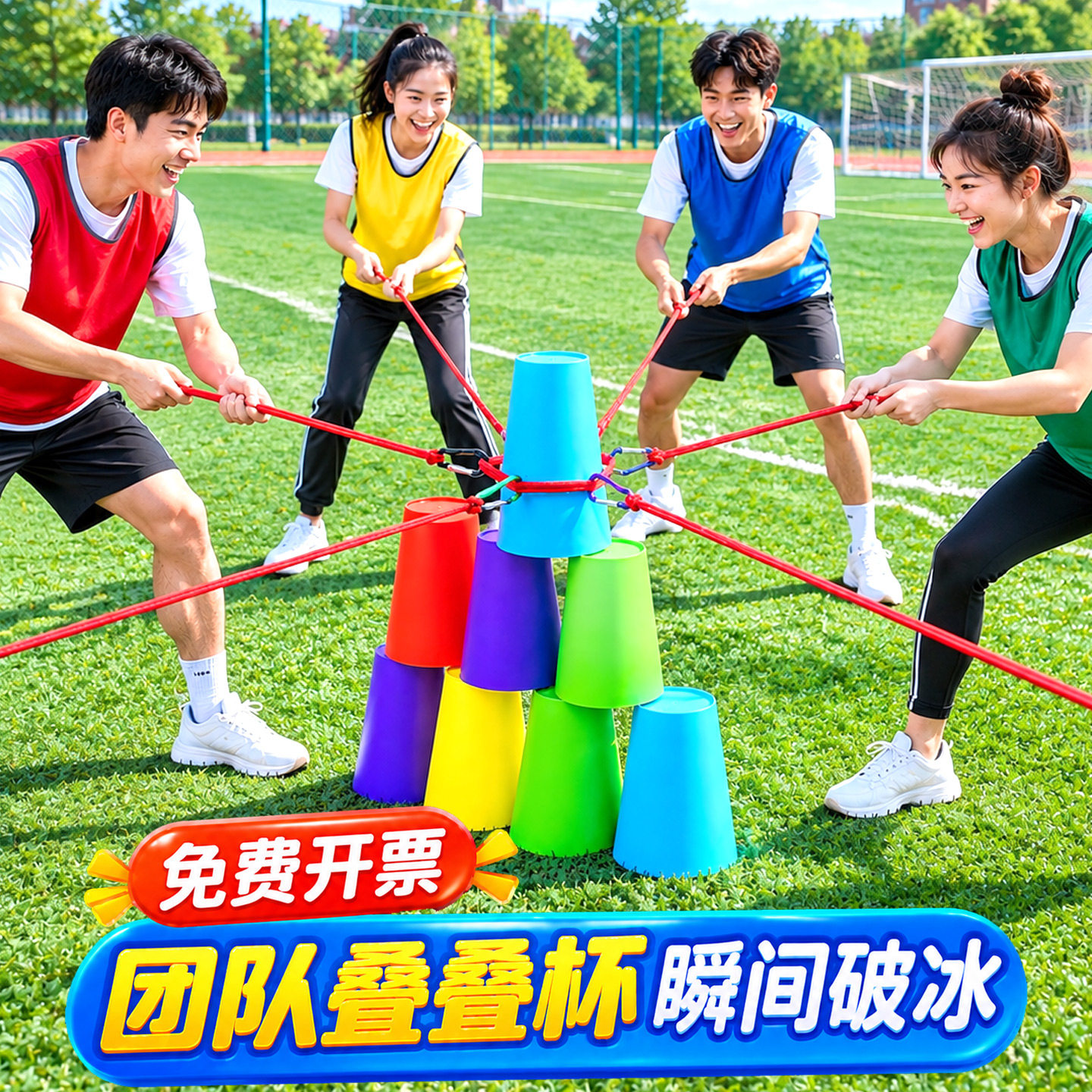 团队叠叠杯拉绳筑塔小游戏道具合力建塔团建叠叠乐叠夹杯子金字塔