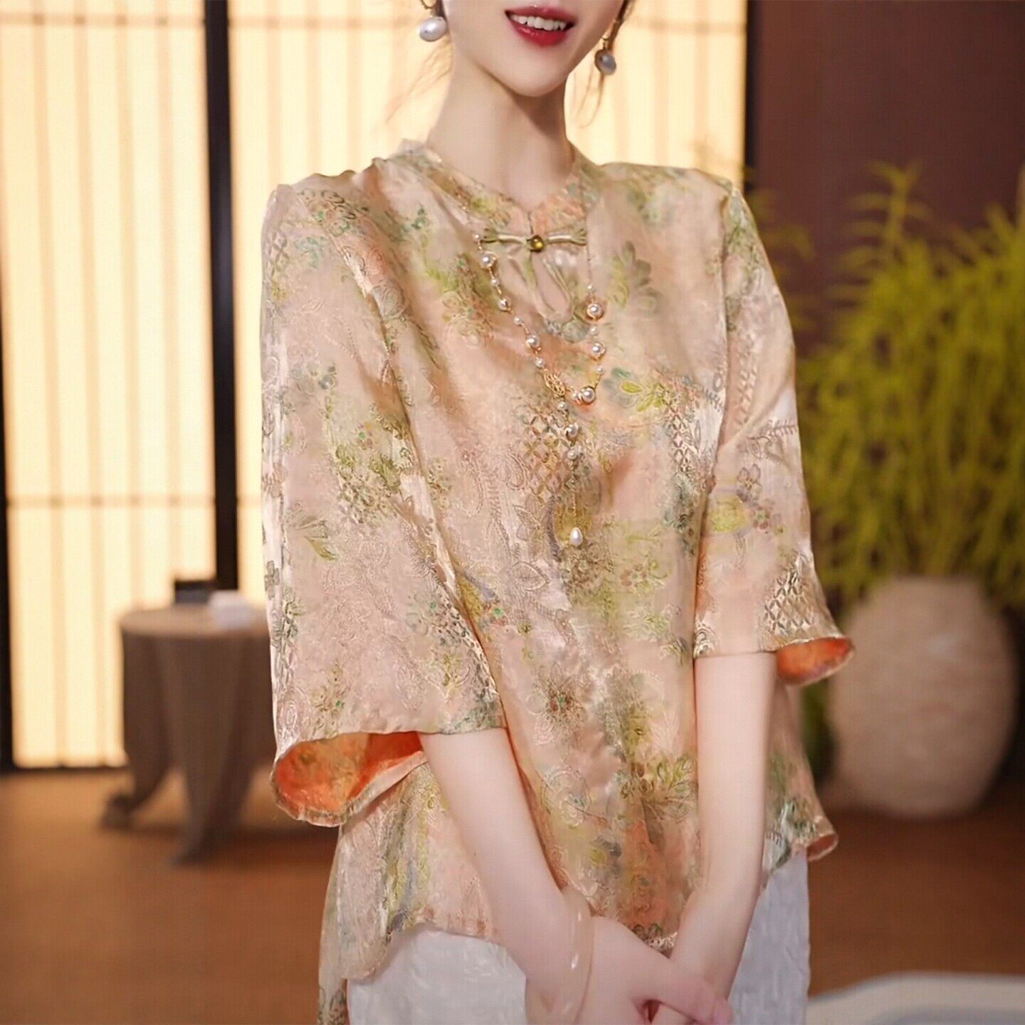 新中式中袖衬衫女夏季显瘦百搭