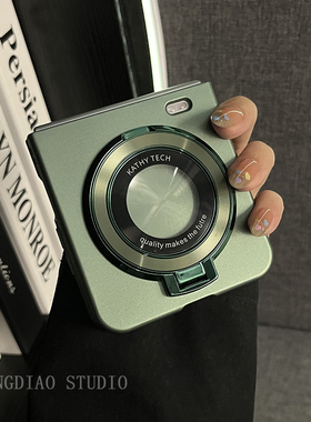 轻调 ins高级设计感绿色烤漆圆型支架适用于荣耀MagicVFlip2手机壳新款Magic折叠屏V FLIP防摔肤感翻盖保护套