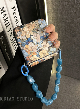 轻调 轻奢高级感烫金蓝色花朵石头纹手提链适用于小米MIX Flip2手机壳全包新款MIX限量版flip折叠屏翻盖防摔