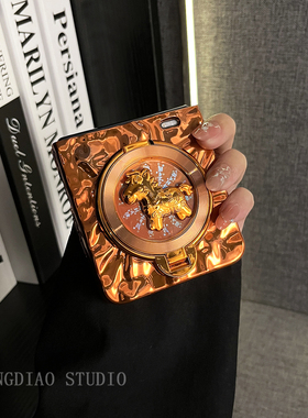 轻调 韩系ins风橙色电镀褶皱旋转马支架适用荣耀MagicVFlip2手机壳新款Magic折叠屏V FLIP防摔肤感翻盖保护套