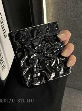 轻调 ins潮流韩式黑色电镀褶皱适用于华为Nova Fip S手机壳全包新款HUAWEI折叠屏NovaFlip翻盖防摔简约保护套