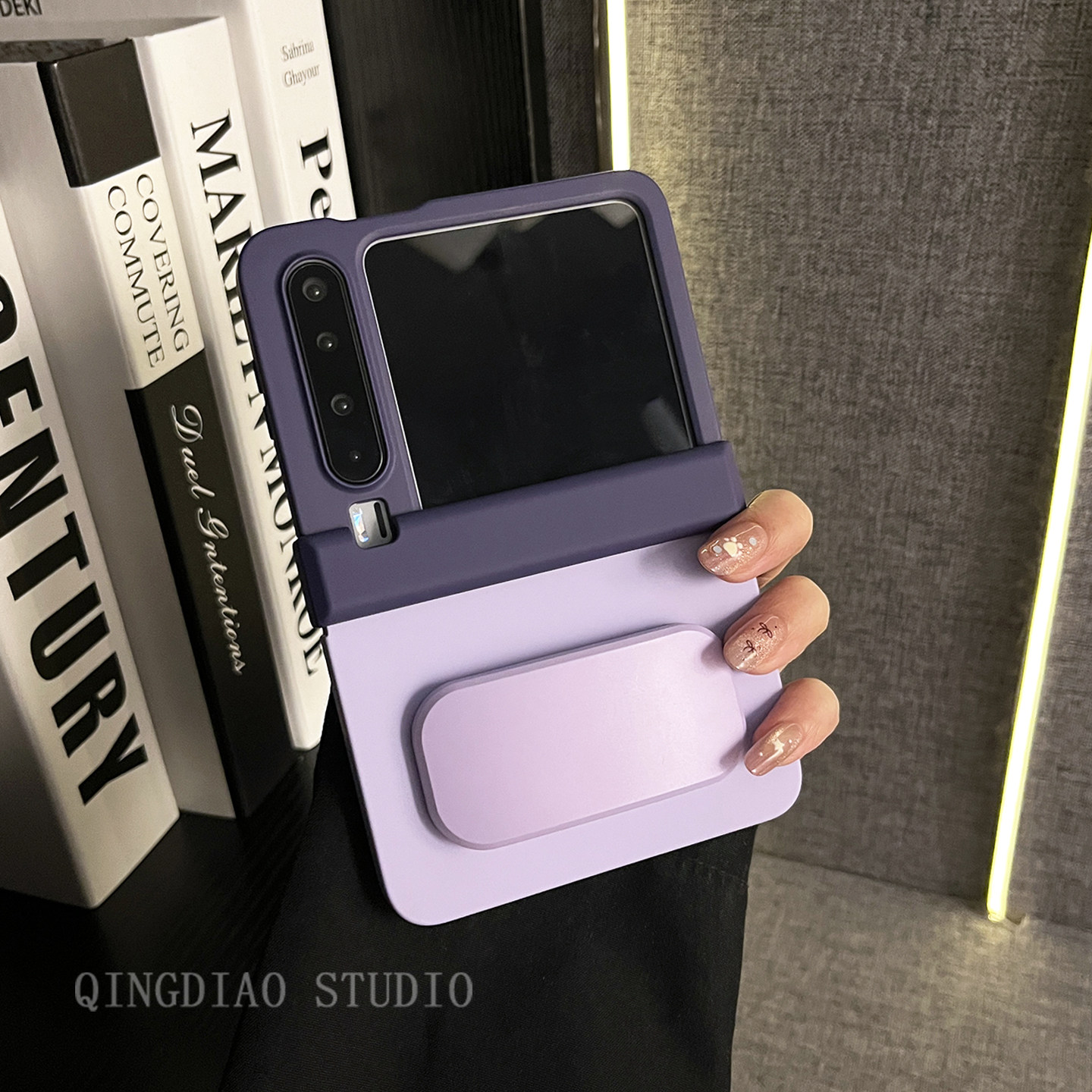 轻调 温柔肤感浅暗紫撞色推拉支架适用于华为Pura X手机壳全包新款purax典藏版折叠屏p50宝盒翻盖防摔保护套